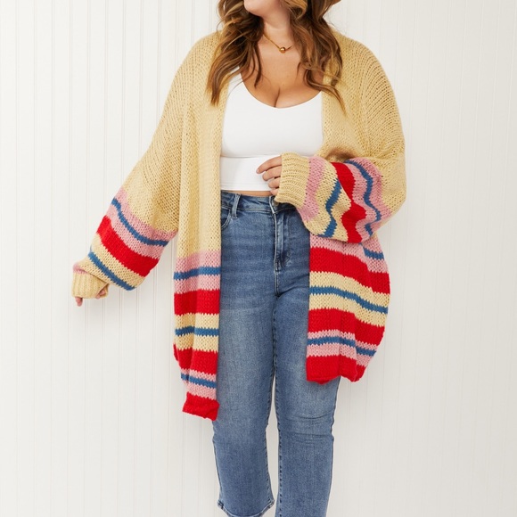 Davi & Dani Striped cardigan”Loveliest Smile” knit cardigan cozy sweater NEW - Picture 5 of 8